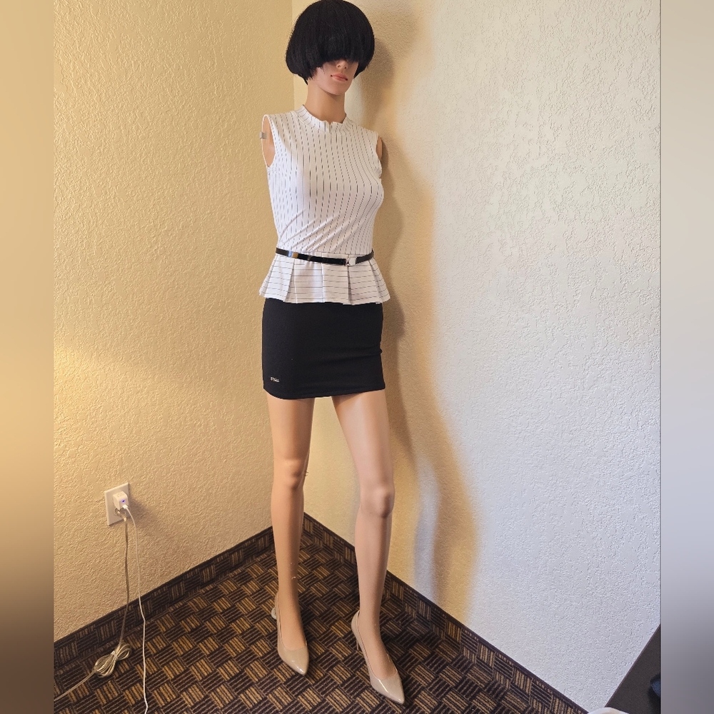 Shrey White Striped Peplum Top